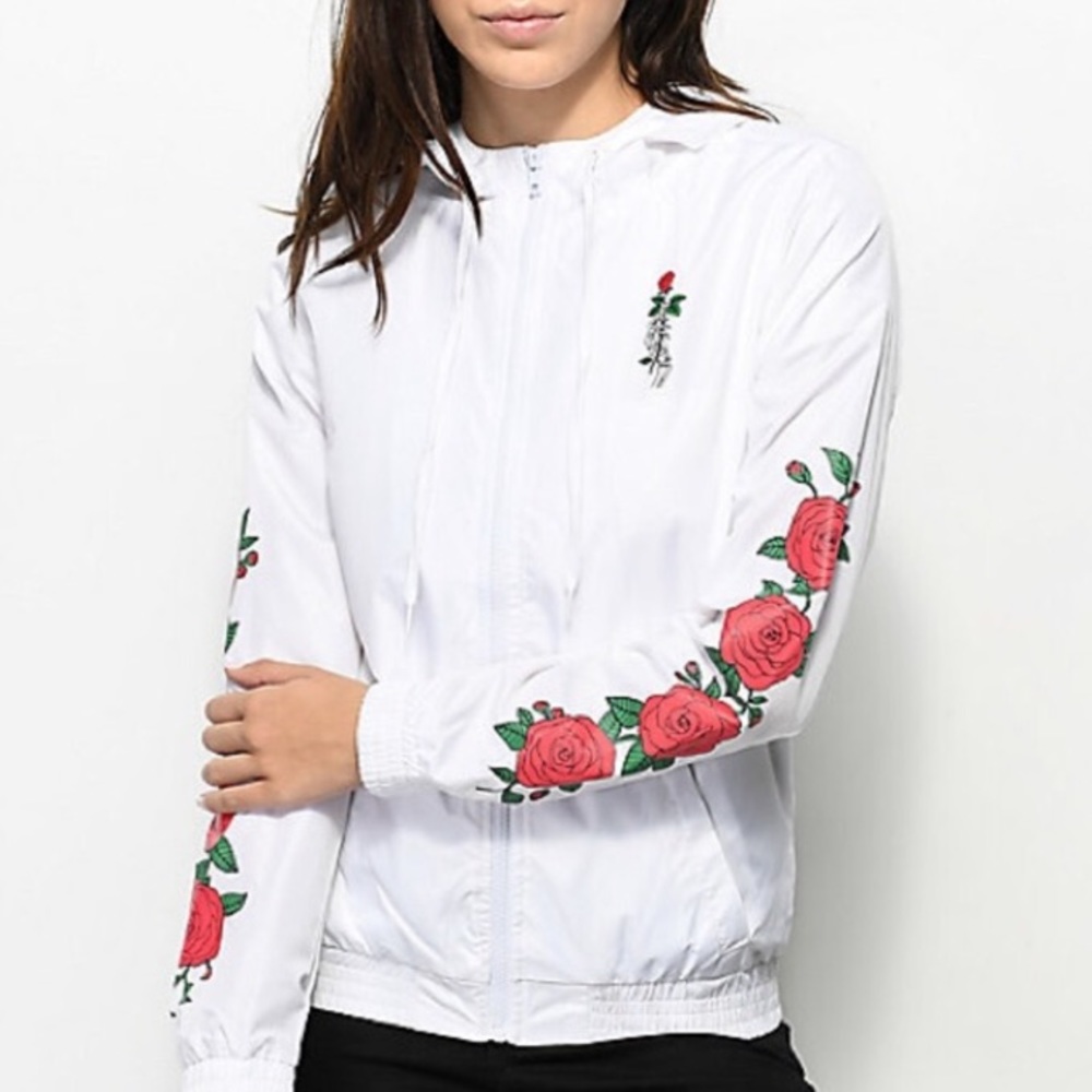 Zumiez Empyre Clothing White W/Roses Windbreaker M